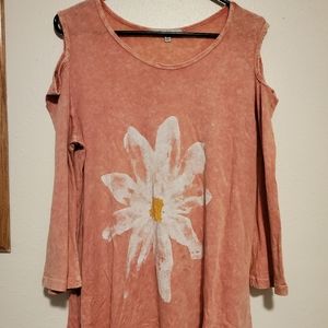 Jess & Jane Pink Top Daisy Cold Shoulder M